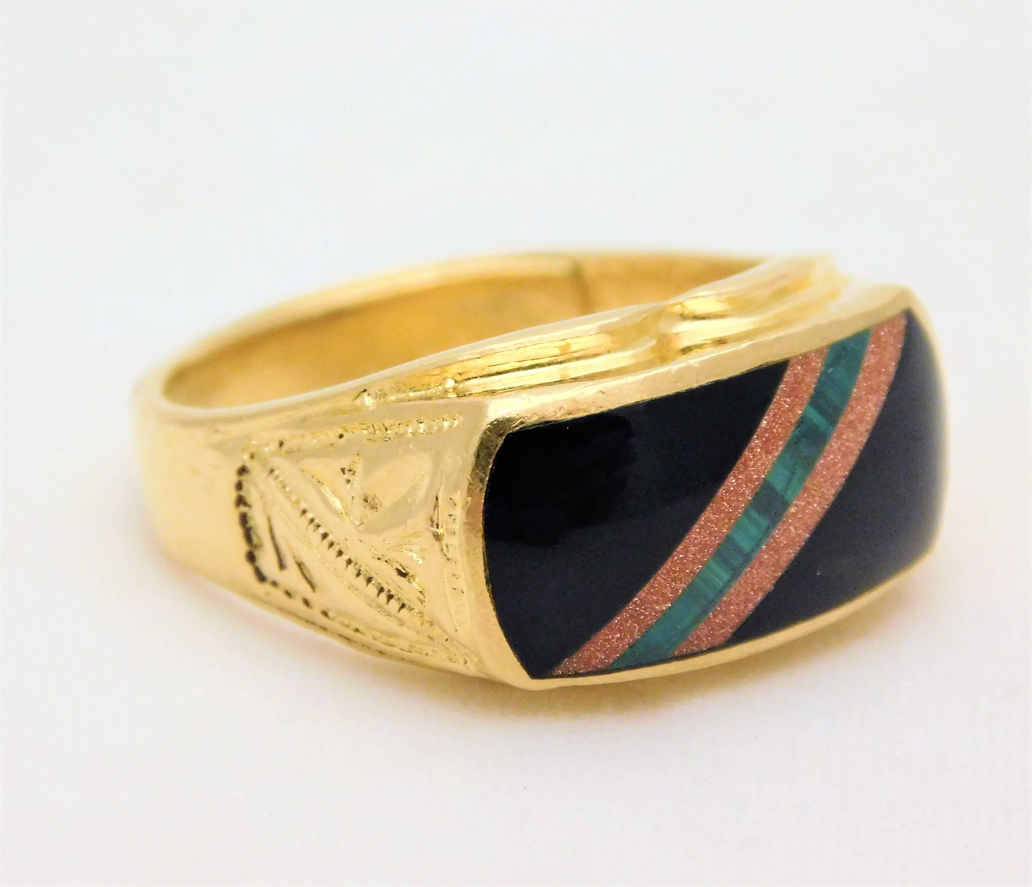 23 Karat Gold Midcentury Taiwanese Black Onyx Ring In Excellent Condition In Metairie, LA