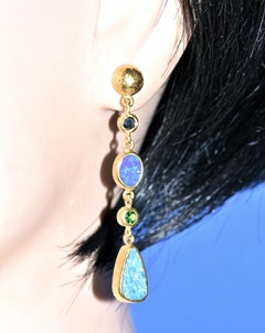 23 Karat Gold, Opal, Tsavorite long Earrings