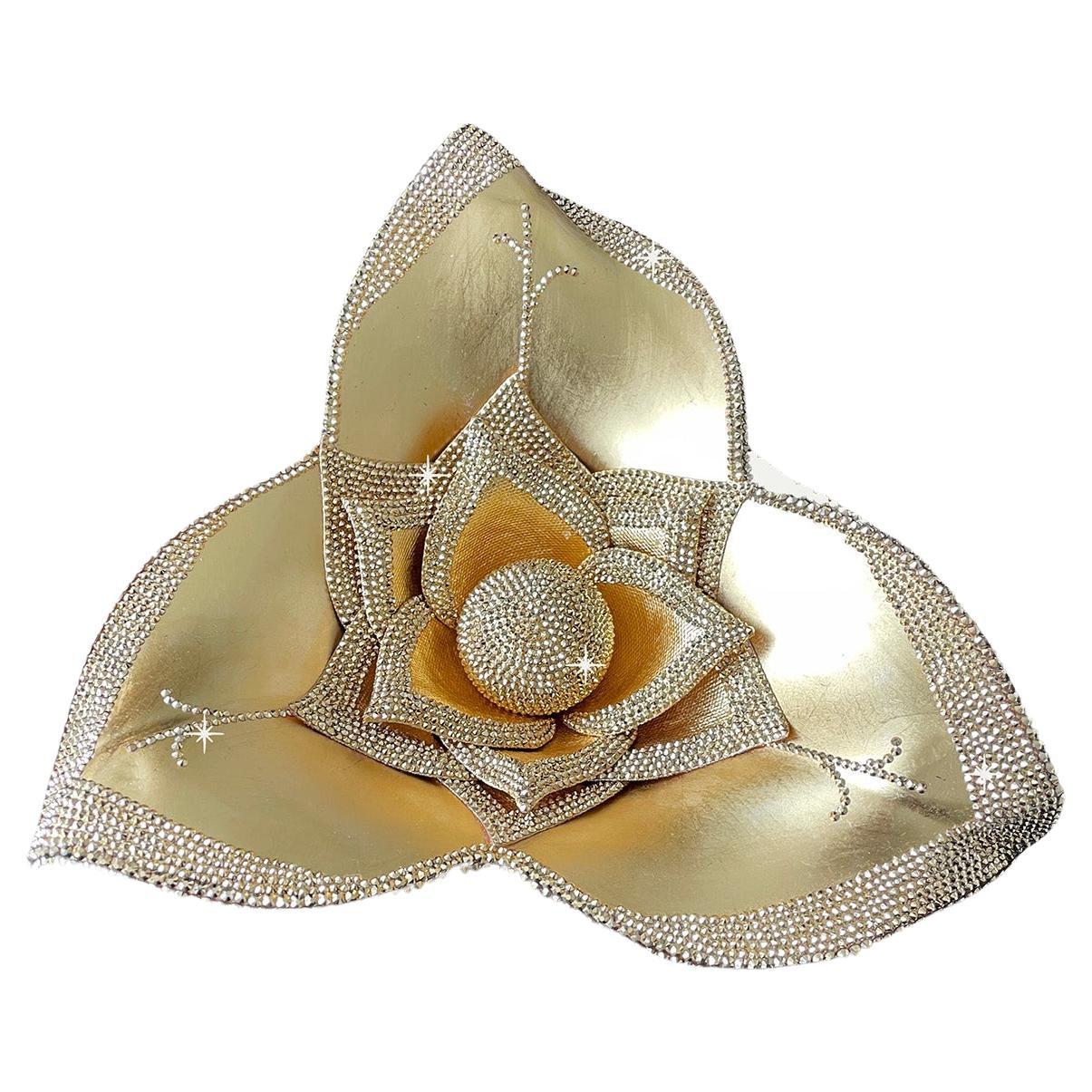 23K Leaf “Glass Boudoir” Bowl Aurum Crystals For Sale