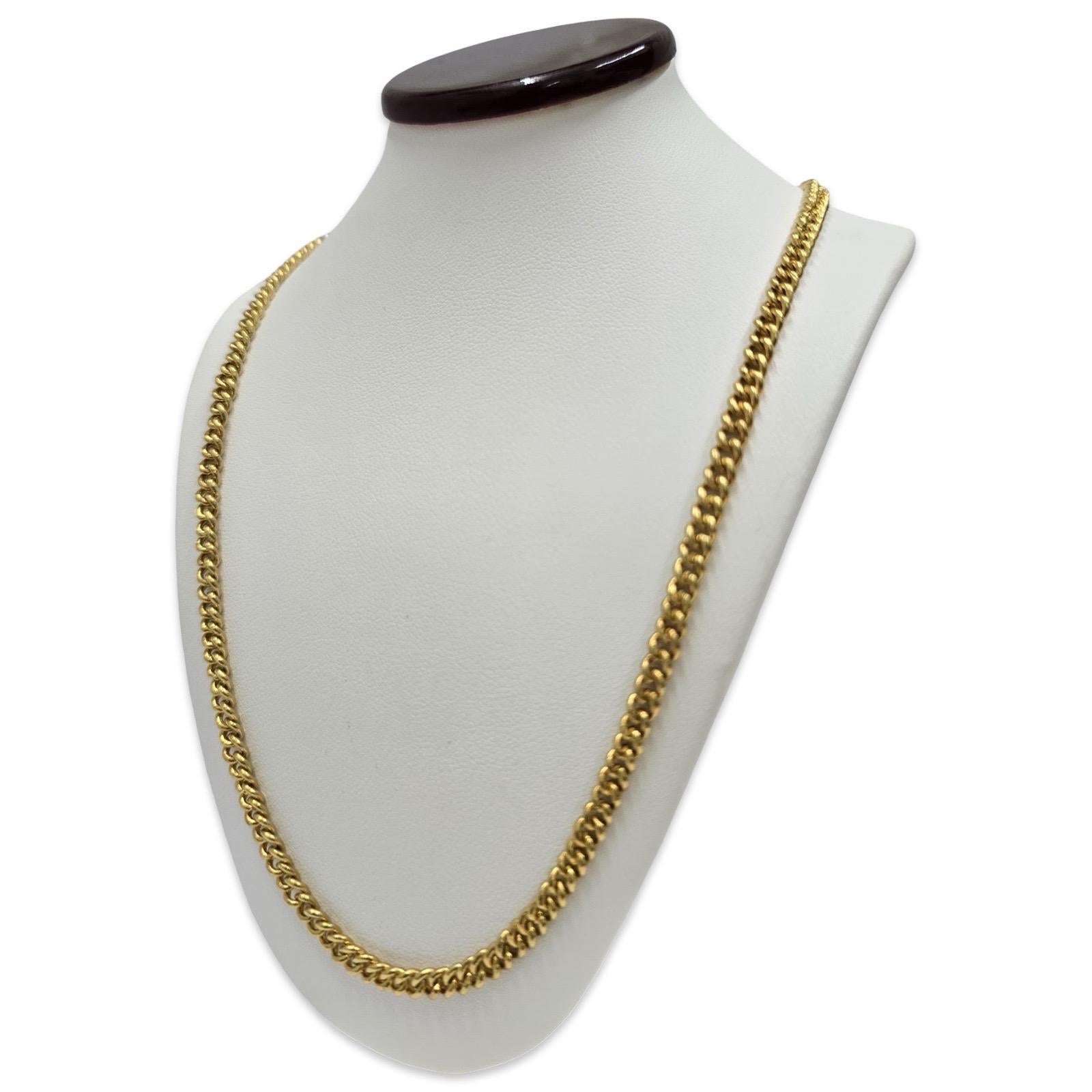 An exceptional 23K solid gold Cuban link chain necklace, crafted in Hong Kong with meticulous attention to detail. Measuring 26 inches in length and 4.5mm in width, this piece showcases the deep, rich glow of high-purity 23K gold (96.5%), prized for