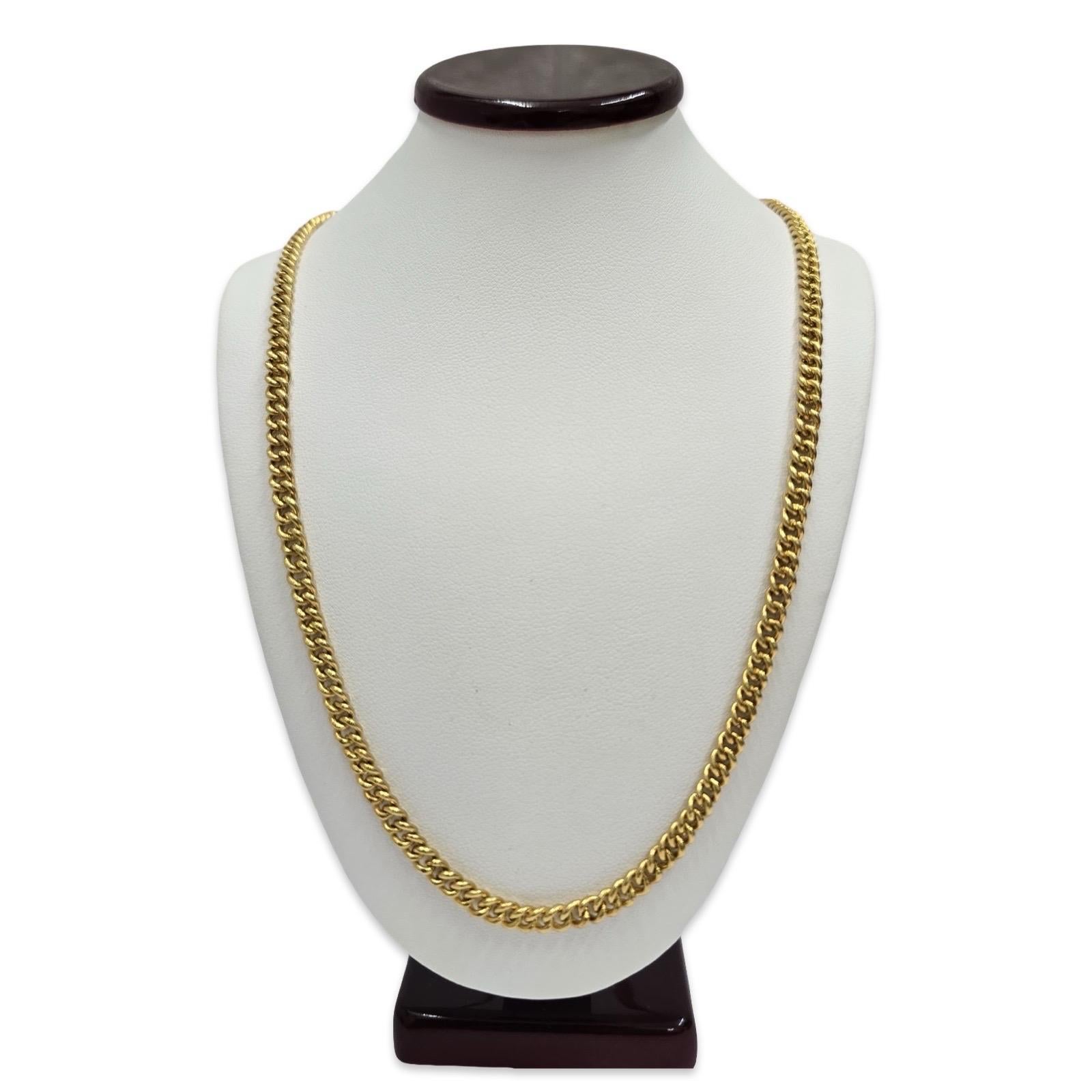23K Solid Gold 4.5mm Cuban Link Necklace, Made in Hong Kong In Excellent Condition For Sale In Miami, FL