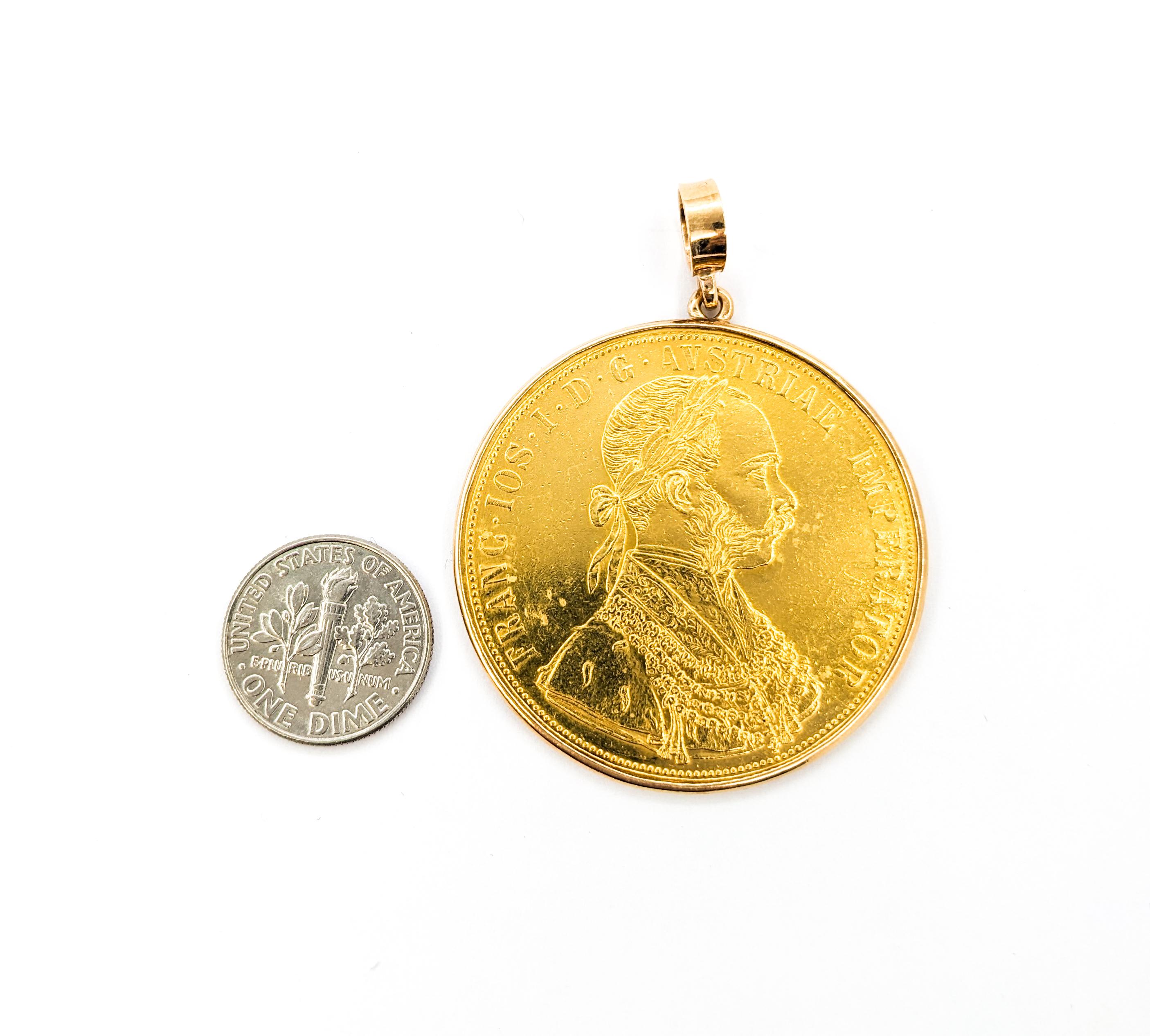 Rétro Pièce de monnaie en or 23kt 4 Ducat Autriche François Joseph I dans un porte-monnaie en or jaune