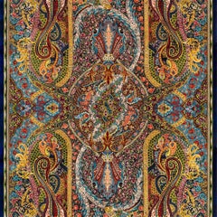 Persian Silk Rug with Shah Abbasi Medallion & Paisley Scrolls in Jewel Tones