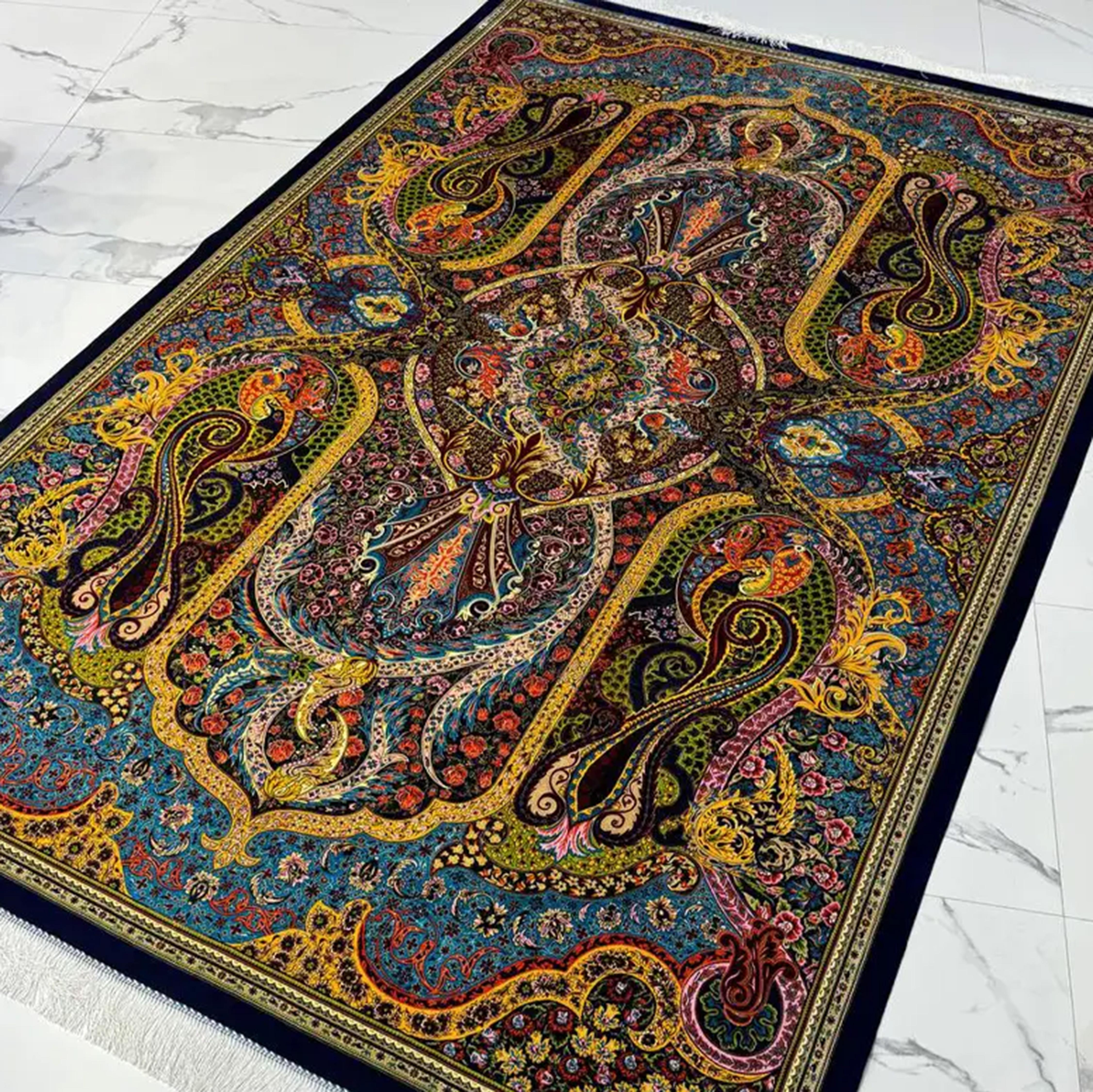 Tapis persan Shah Abbasi avec médaillon et volutes cachemire dans les tons de bijoux en vente 2