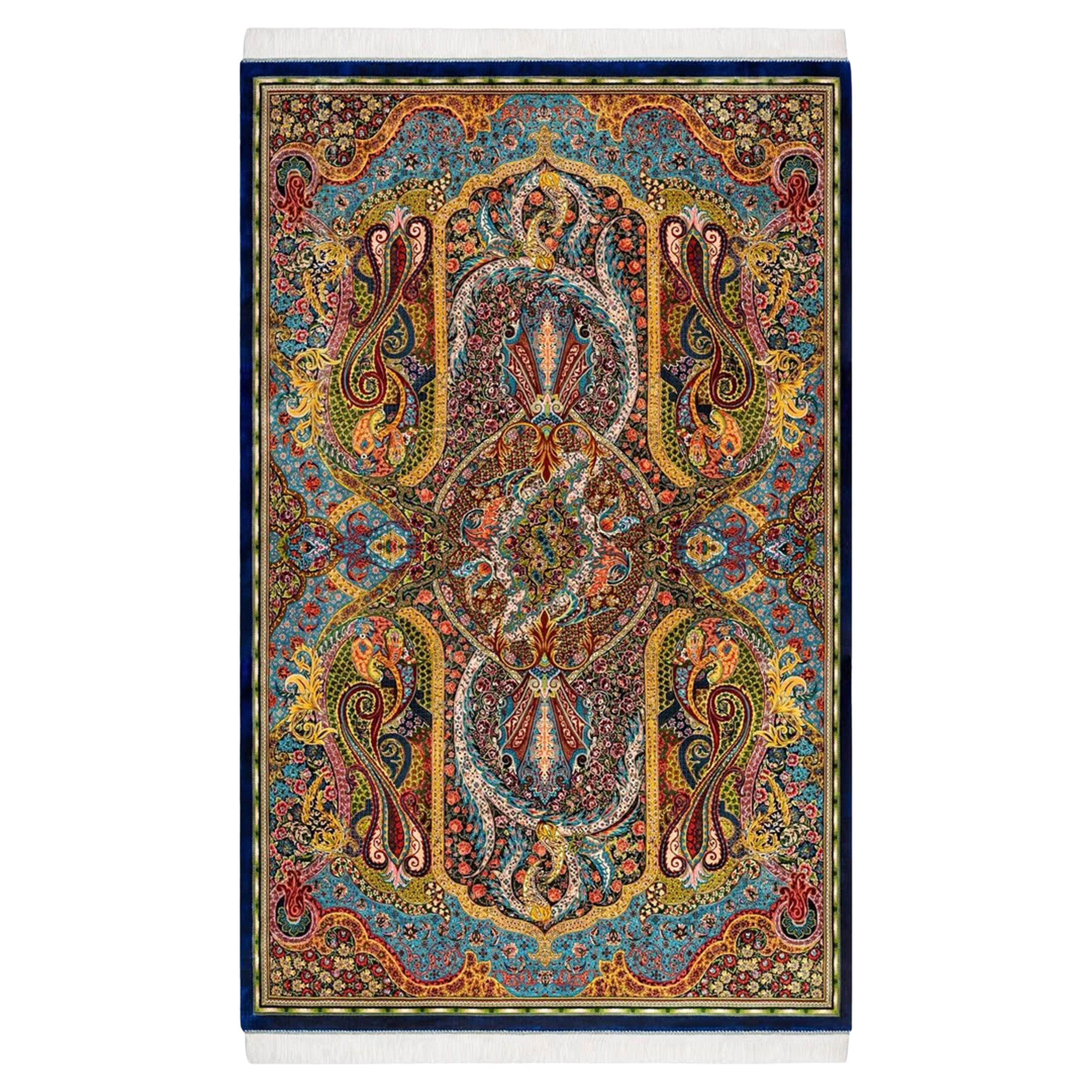 Tapis persan Shah Abbasi avec médaillon et volutes cachemire dans les tons de bijoux en vente