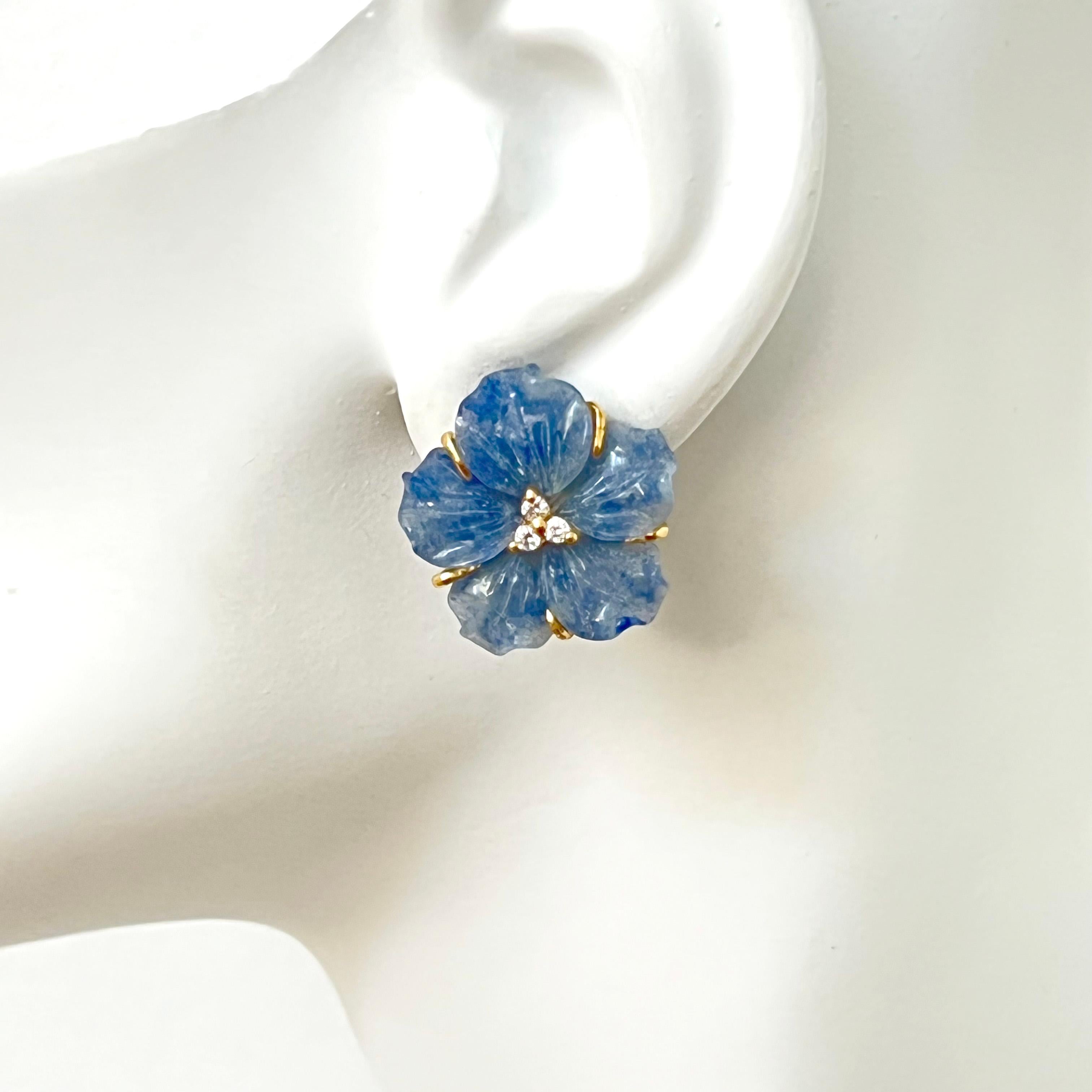 Boucles d'oreilles en Vermeil Fleur de Dumortierite sculptée 23mm 4