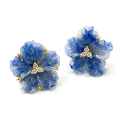 23mm Carved Dumortierite Flower Vermeil Earrings