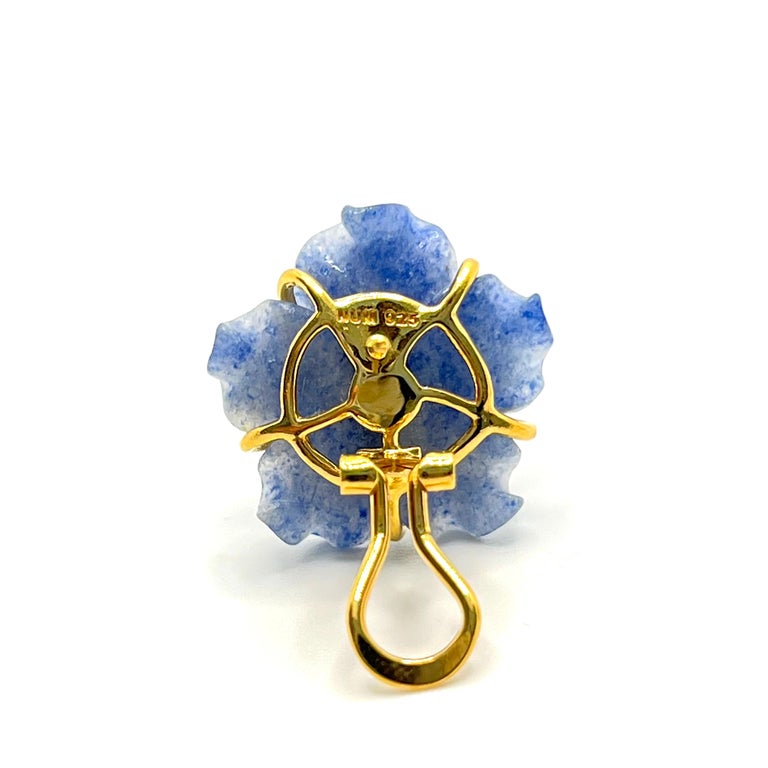 23mm Carved Dumortierite Flower Vermeil Earrings at 1stDibs
