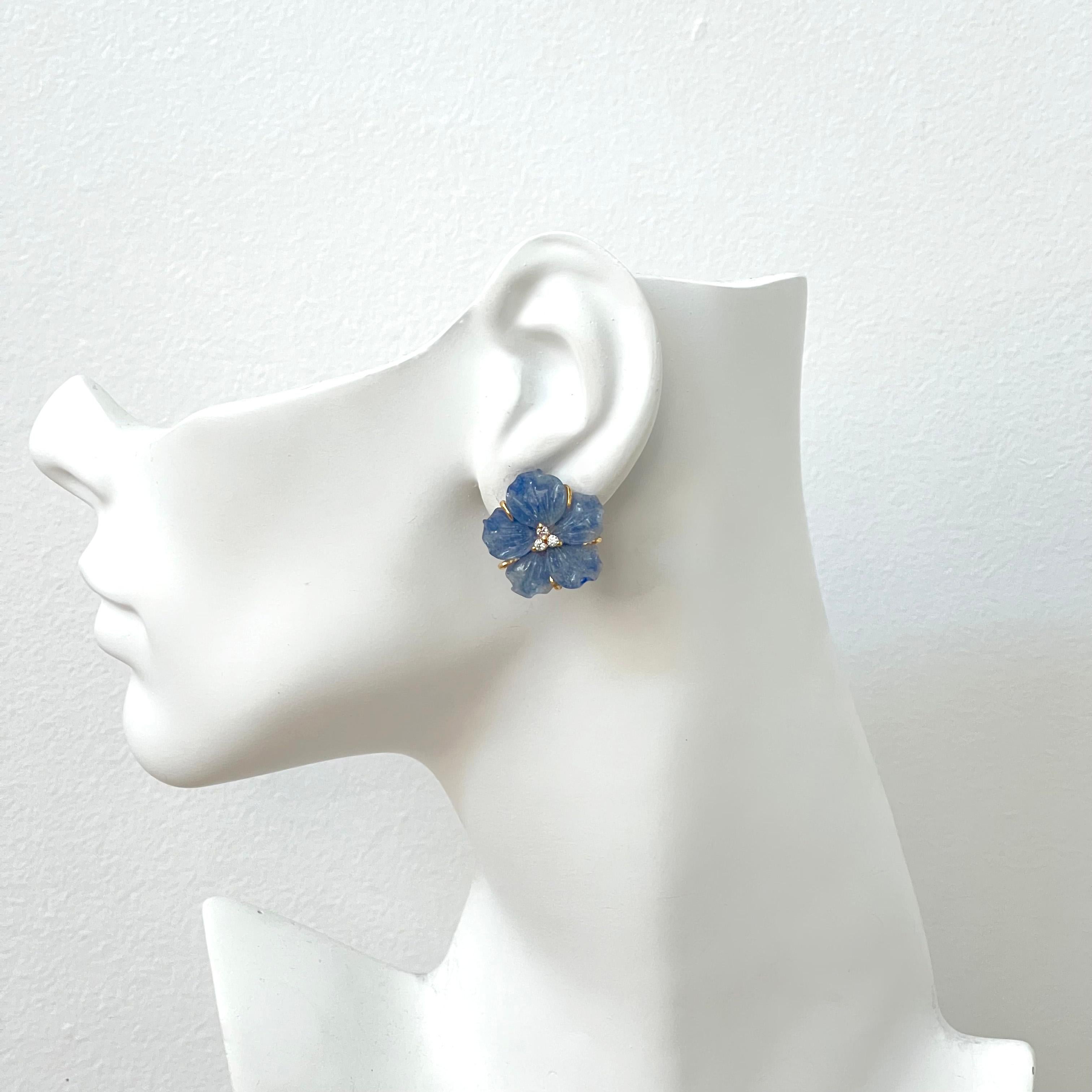 Women's 23mm Carved Dumortierite Flower Vermeil Earrings