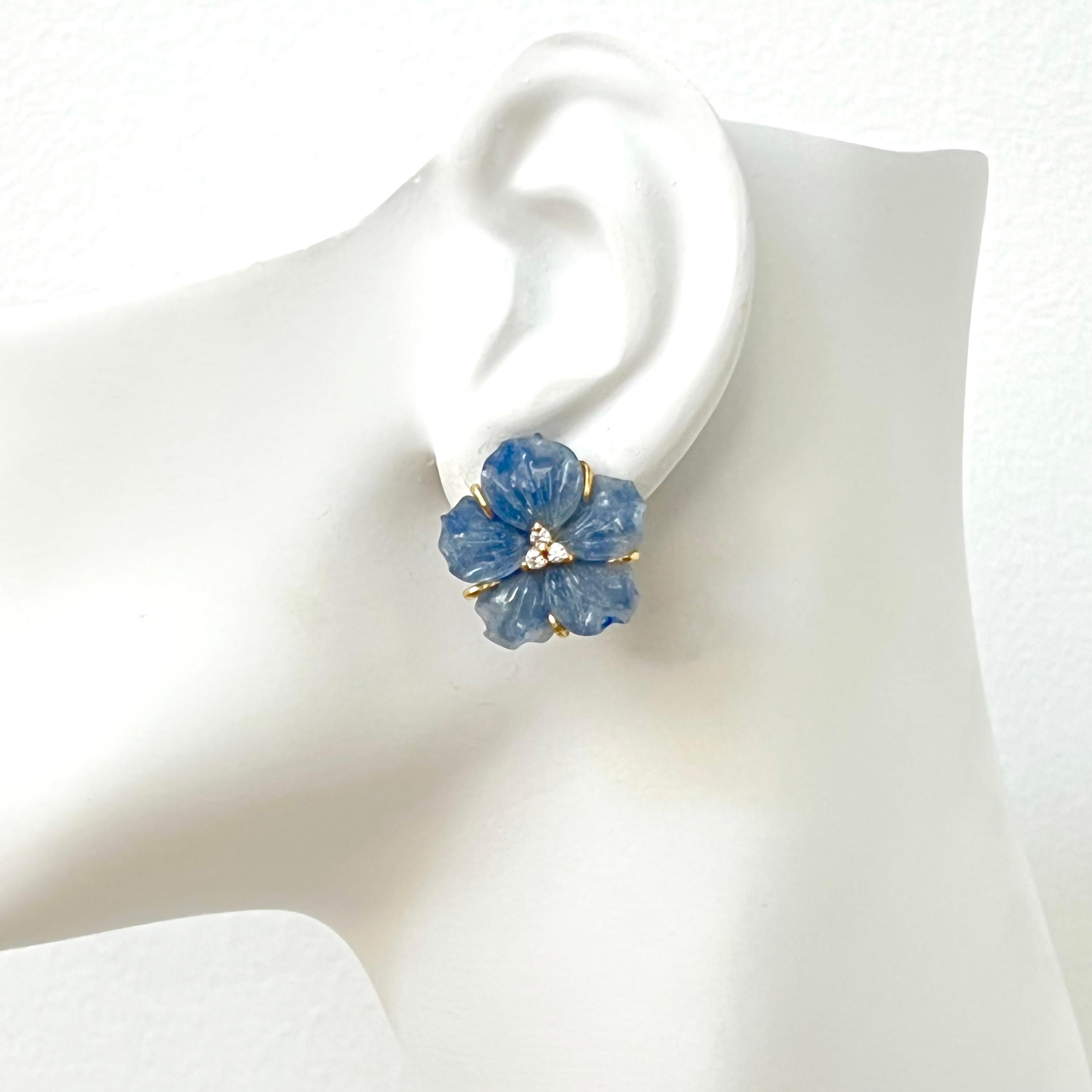 23mm Carved Dumortierite Flower Vermeil Earrings 3