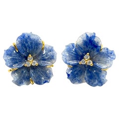 23mm Carved Dumortierite Flower Vermeil Earrings