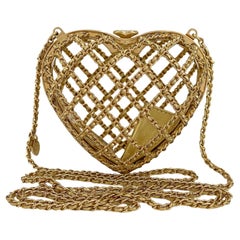23S Chanel Caged Heart Minaudière Evening Clutch Bag Gold Small 68434