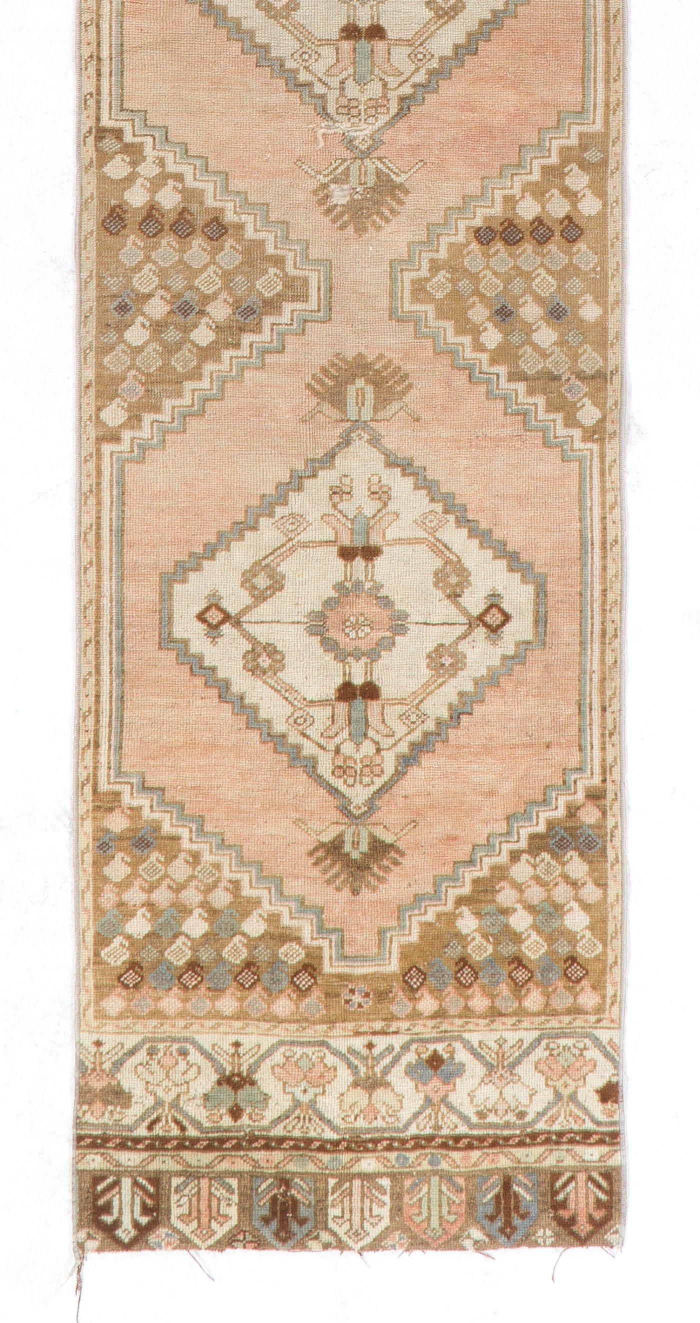 Oushak Narrow Vintage Anatolian Runner Rug, Wool Handmade Carpet for Hallway