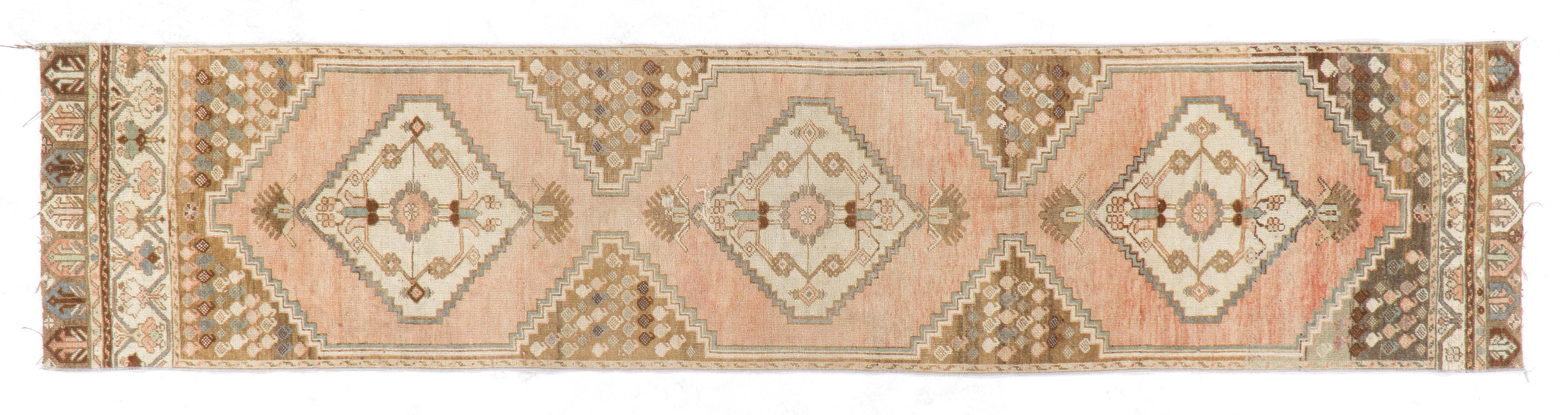 Hand-Knotted Narrow Vintage Anatolian Runner Rug, Wool Handmade Carpet for Hallway