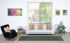 2.3x10.7 Ft Green Hallway Runner Rug. Corridor Rug. Kitchen Runner. Stair Rug