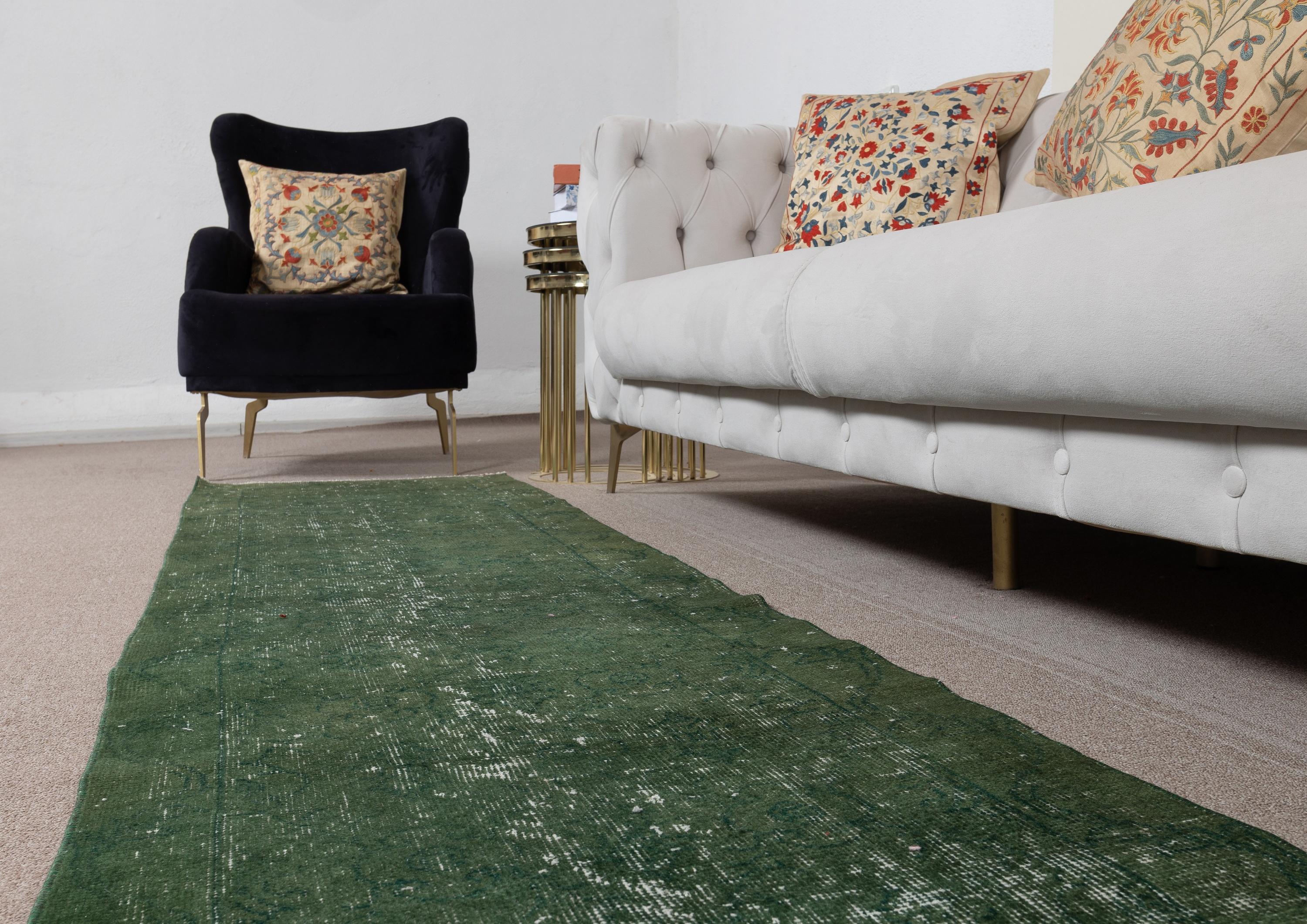 2.3x10.7 Ft Grüner Flur Läufer Teppich. Korridor-Teppich. Küchenläufer. Treppenteppich (Türkisch) im Angebot