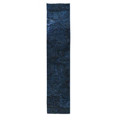 2'3"x11' Navy Blue Overdyed Vintage Persian Tabriz Hand Knotted Wool Runner Rug