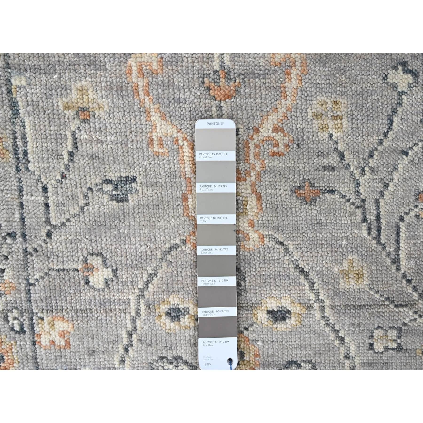 Annodato a mano Tappeto Runner Cloud Gray Oushak All Over Design Morbida Lana Annodata a Mano 2'3 