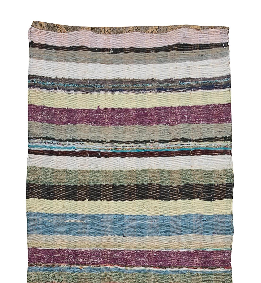 2.3x12.2 Ft Einstellbar. Bohemian Handmade Cotton Rag Rug. Vintage Läufer Kelim im Zustand „Gut“ im Angebot in Spring Valley, NY