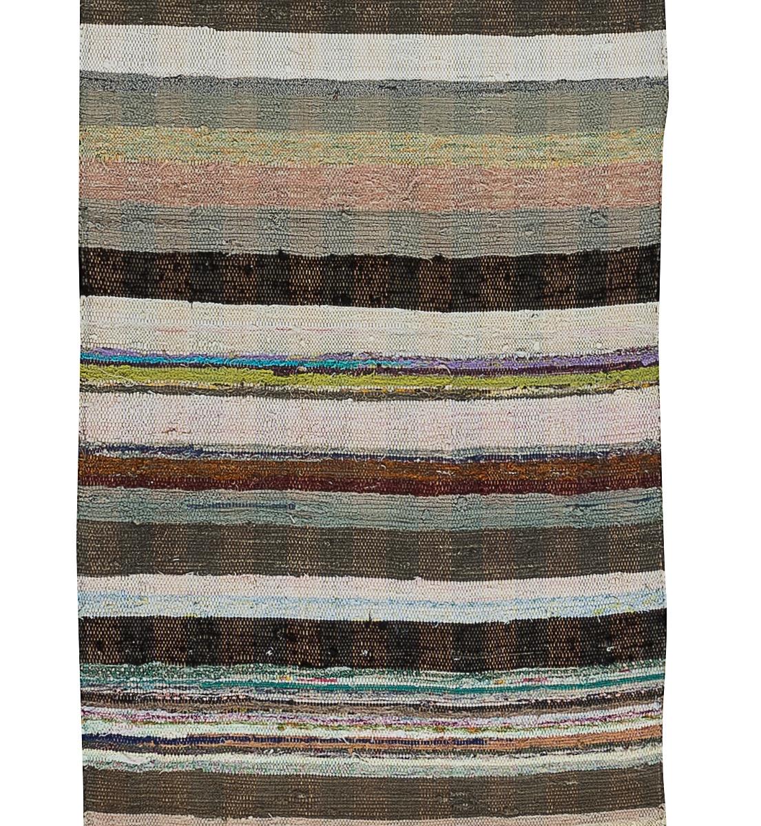 2.3x12.2 Ft Einstellbar. Bohemian Handmade Cotton Rag Rug. Vintage Läufer Kelim (20. Jahrhundert) im Angebot