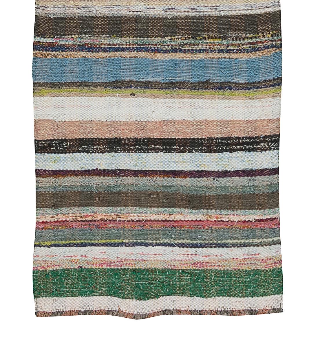2.3x12.2 Ft Einstellbar. Bohemian Handmade Cotton Rag Rug. Vintage Läufer Kelim (Baumwolle) im Angebot