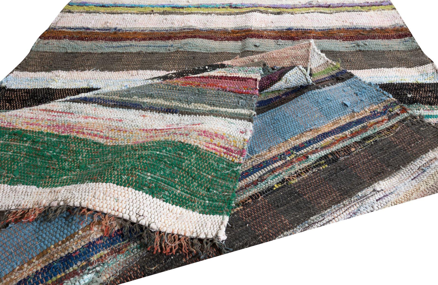 2.3x12.2 Ft Einstellbar. Bohemian Handmade Cotton Rag Rug. Vintage Läufer Kelim (Türkisch) im Angebot