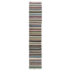 2.3x12.2 Ft Retro Handmade Cotton Rag Rug, FlatWeave Kilim Runner (Adjustable)