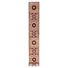 2'3"x24'8" Blanc, laine douce, motif Mamluk, noué à la main, tapis oriental XL