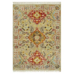 2'3"x3' Beige Wool and Pure Silk The Sunset Rosettes Hand Knotted Mat Rug
