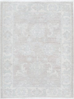 2.3x3 ft Hand Knotted Beige Wolle Oushak Akzent Teppich mit All-Over Floral Design