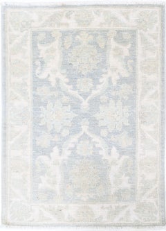 2.3x3 ft Hand Knotted Ivory, Light Blue Wool Area Rug with Floral Design