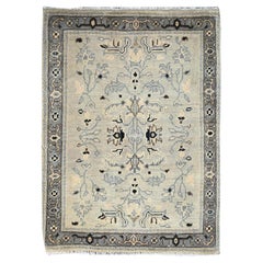 2'3"x3' Toque White Seeripe Heris Design Pure Wool Hand Knotted Mat Rug