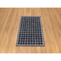 2'3"x3'1" Black Modern Pure Wool Box Design with Plain Decor Loomed Knotted Rug