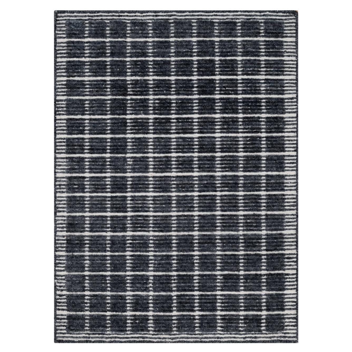 2'3"x3'1" Black Modern Pure Wool Box Design with Plain Decor Loomed Knotted Rug For Sale