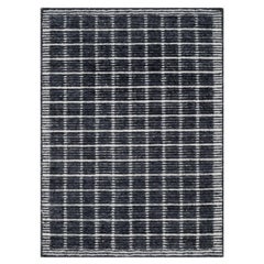 2'3"x3'1" Black Modern Pure Wool Box Design with Plain Decor Loomed Knotted Rug