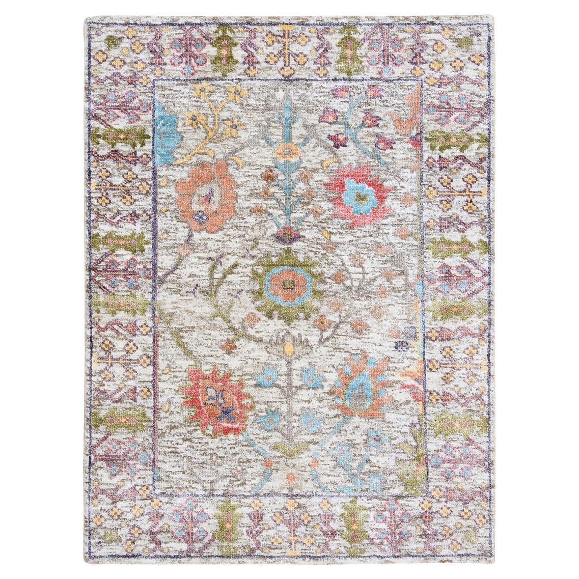2
3"x3
2" Beige, Silk With Textured Wool, Hand Knotted, Oriental, Mat Rug
