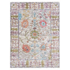 2
3"x3
2" Beige, Silk With Textured Wool, Hand Knotted, Oriental, Mat Rug