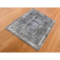 2'3"x3'2" Cloud Gray, Silken, Roman Mosaic Design, Hand Knotted, Sample Rug