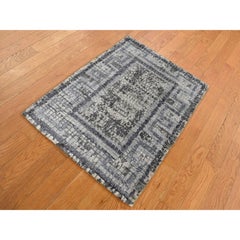 2'3"x3'2" Cloud Gray, Silken, Roman Mosaic Design, Hand Knotted, Sample Rug