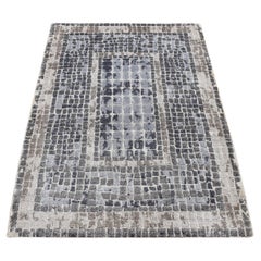 2
3"x3
2" Cloud Gray, Silken, Roman Mosaic Design, Hand Knotted, Sample Rug