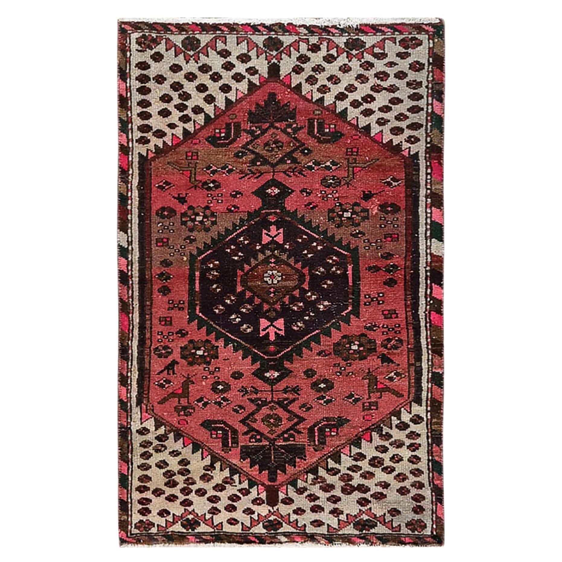 2'3"x3'7" Rosa Overdyed Vintage Persischer Hamadan Handgeknüpfter Teppich aus reiner Wolle, Vintage