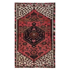 2'3"x3'7" Pink Overdyed Vintage Persian Hamadan Hand Knotted Pure Wool Mat Rug