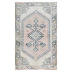 2.3x3.8 Ft Vintage Handmade Geometric Turkish Accent Rug in Soft Colors