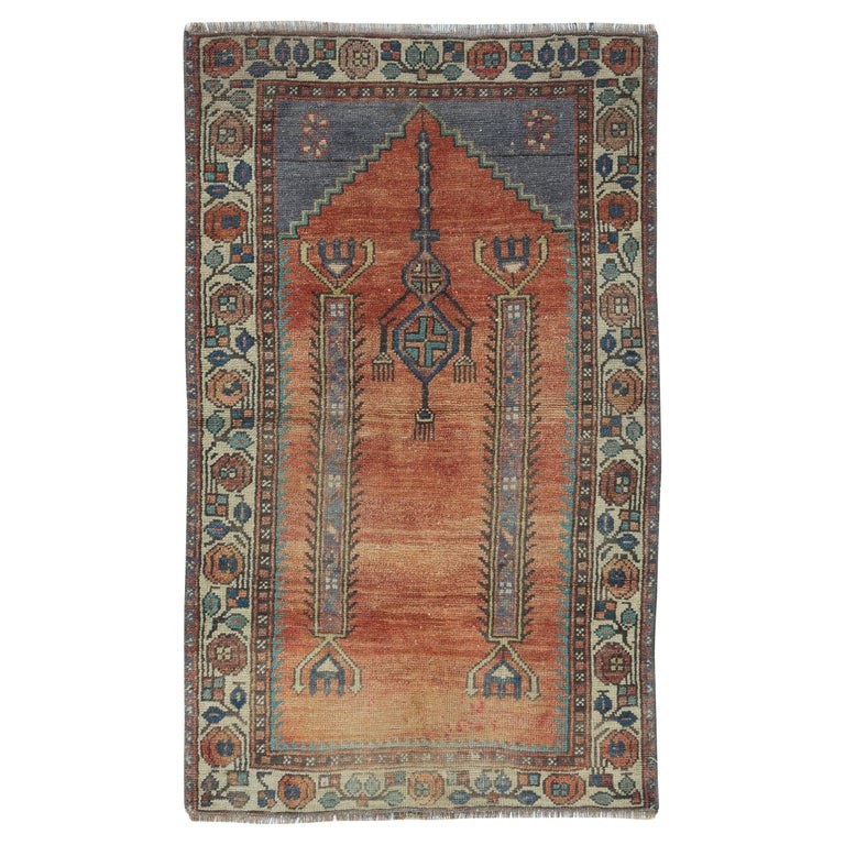 2.3x4 Ft Prayer Rug from Turkey, Ca 1960, Vintage HandKnotted Wool