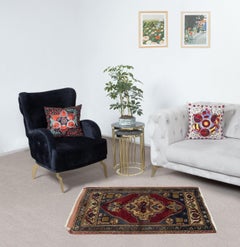 Tapis d'accent vintage 23x40. 100% laine. Tapis turc traditionnel fait à la main