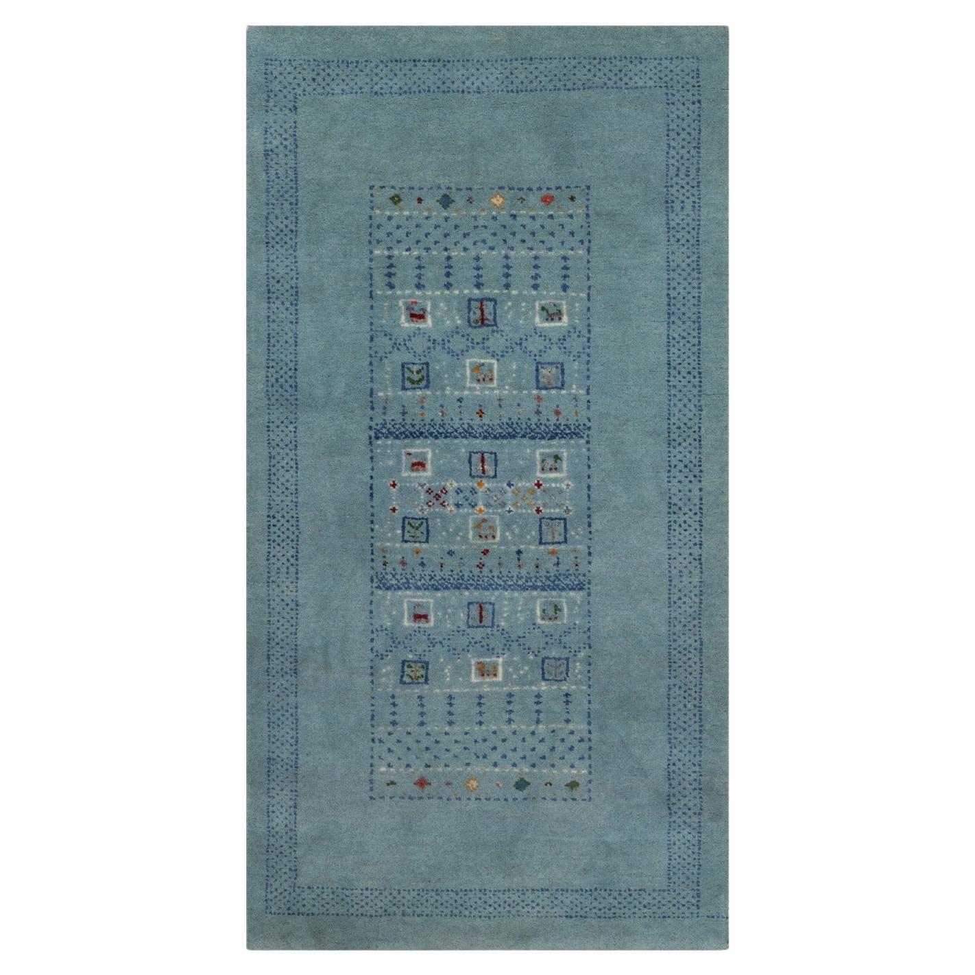 Tappeto in pura lana annodato a mano con figure di animali Lori Buft Gabbeh blu 2
3 "x4
5"