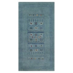 2'3"x4'5" Blue Lori Buft Gabbeh Animal Figurines Hand Knotted Pure Wool Rug
