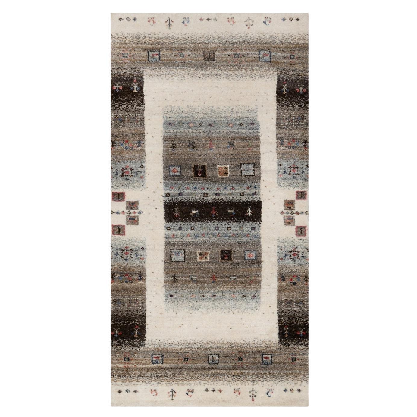 2
3 "x4
6" Weiß Lori Buft Gabbeh Tierfiguren Hand geknüpft Wolle Orientteppich