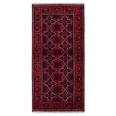 2
3 "x4
8" Rouge Chili Tapis en laine à motifs géométriques Afghan Khamyab noué à la main