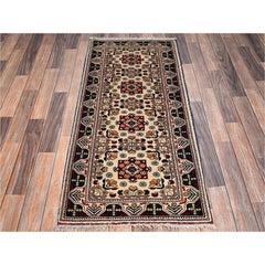 2'3"x5' Ivory Afghan Andkhoy with Geometric Motif Hand Knotted Wool Runner Rug